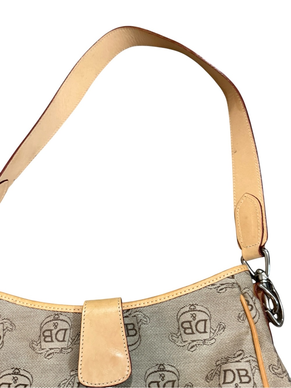 Vintage Dooney & Bourke Beige Logo Shoulder Bag with Tan Leather Trim - Picture 2 of 8
